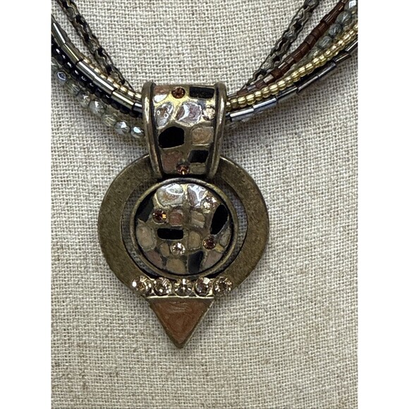 Chico's Multi Strand Beaded and Crystal Enamel Bronze Pendant Necklace - Picture 2 of 7